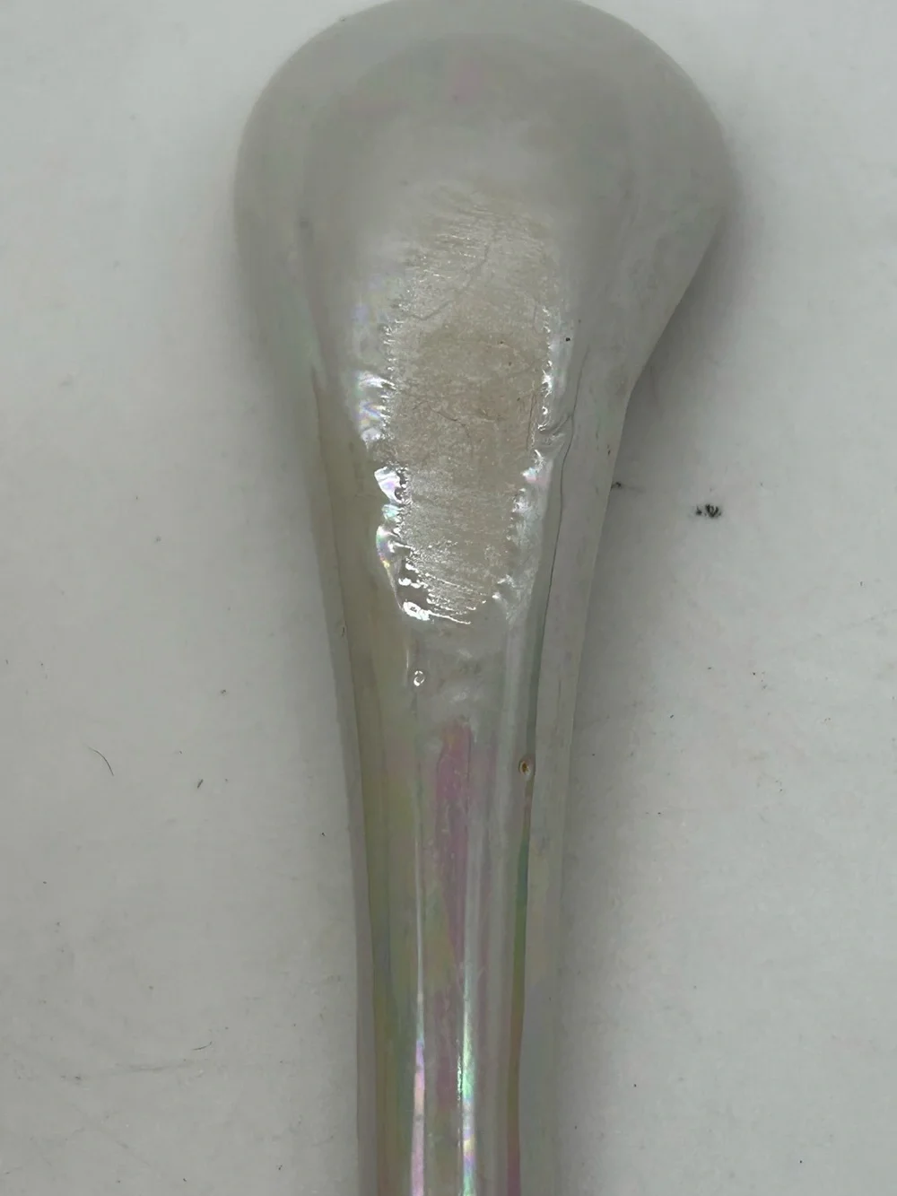 Vintage Ceramic Condiment Jar With Spoon Iridescent Pale Green